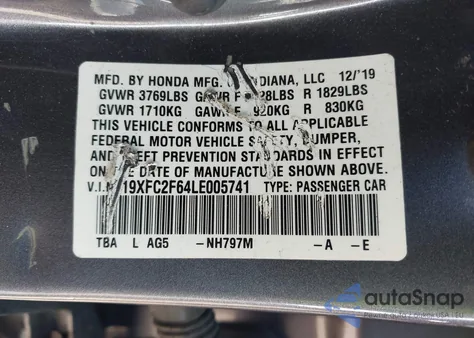 2020 Honda Civic Lx z USA, uszkodzony, nr VIN 19XFC2F64LE005741